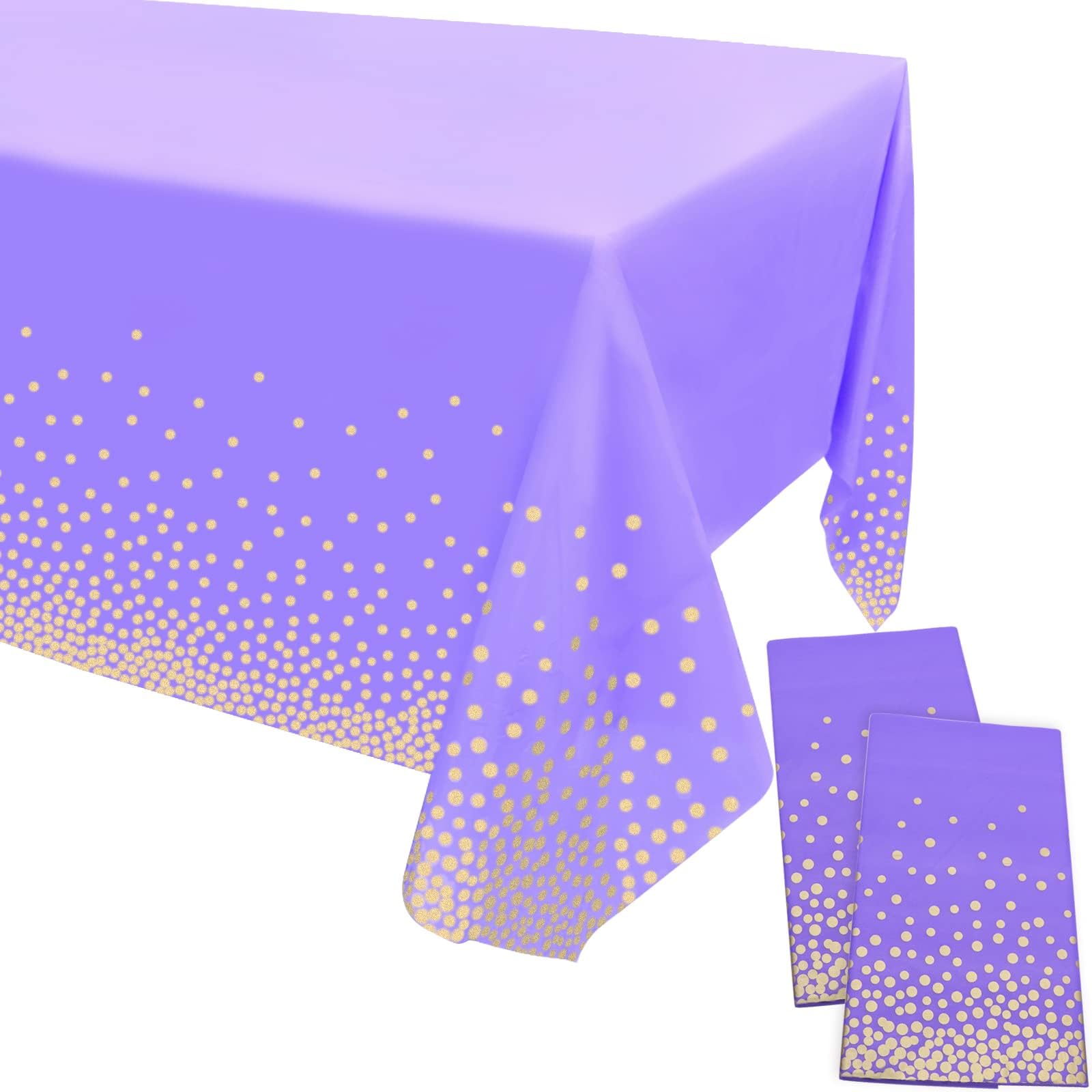 sunny seatPurple Gold Plastic Tablecloth 2 Pack Plastic Rectangular Disposable Tablecloth Waterproof Table Cover Party Gold Dot Confetti Table Cover for Birthday Party, Picnic, Wedding