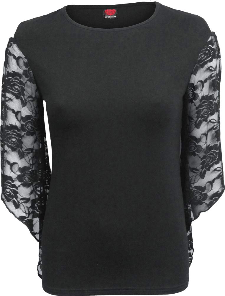 Widezone Women's Multicolored Gothic Elegance - Rose Lace Sleeve Top - Size L