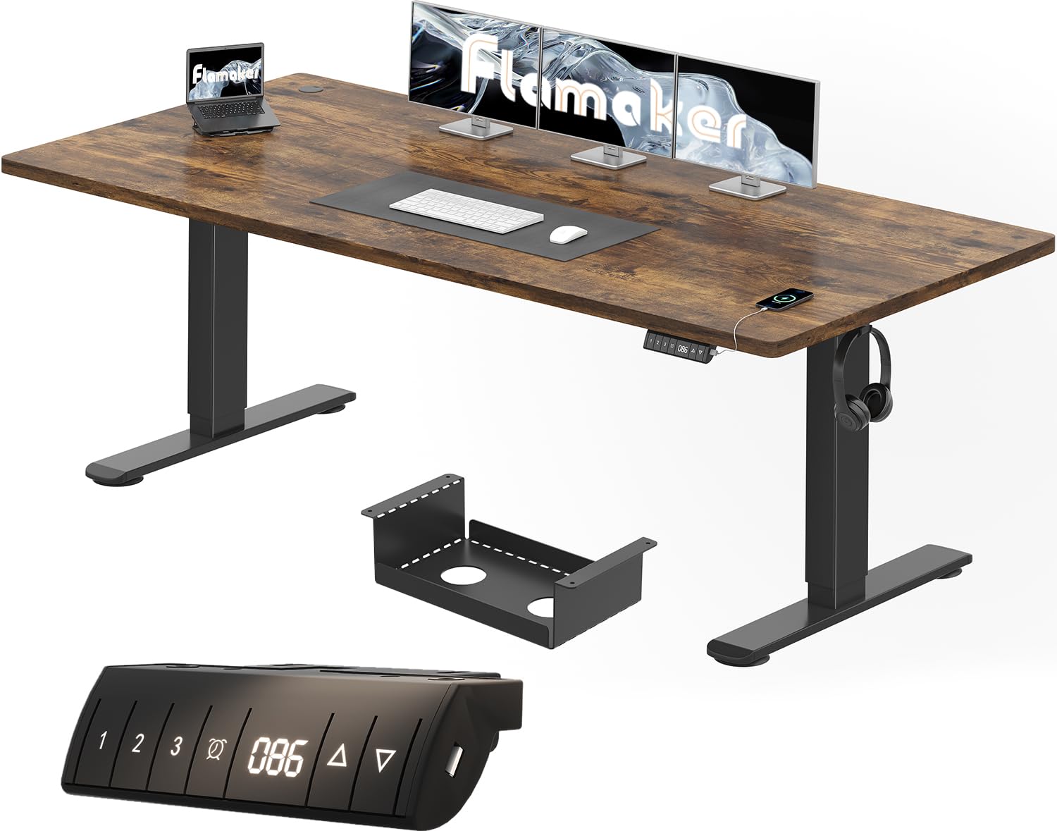 Flamaker Escritorio de Altura Regulable, Altura Ajustable, Mesa de Trabajo, telescopio de 2 Niveles, Escritorio de pie con Control de Memoria, Tablero de Empalme (Madera, 200 x 80 cm)