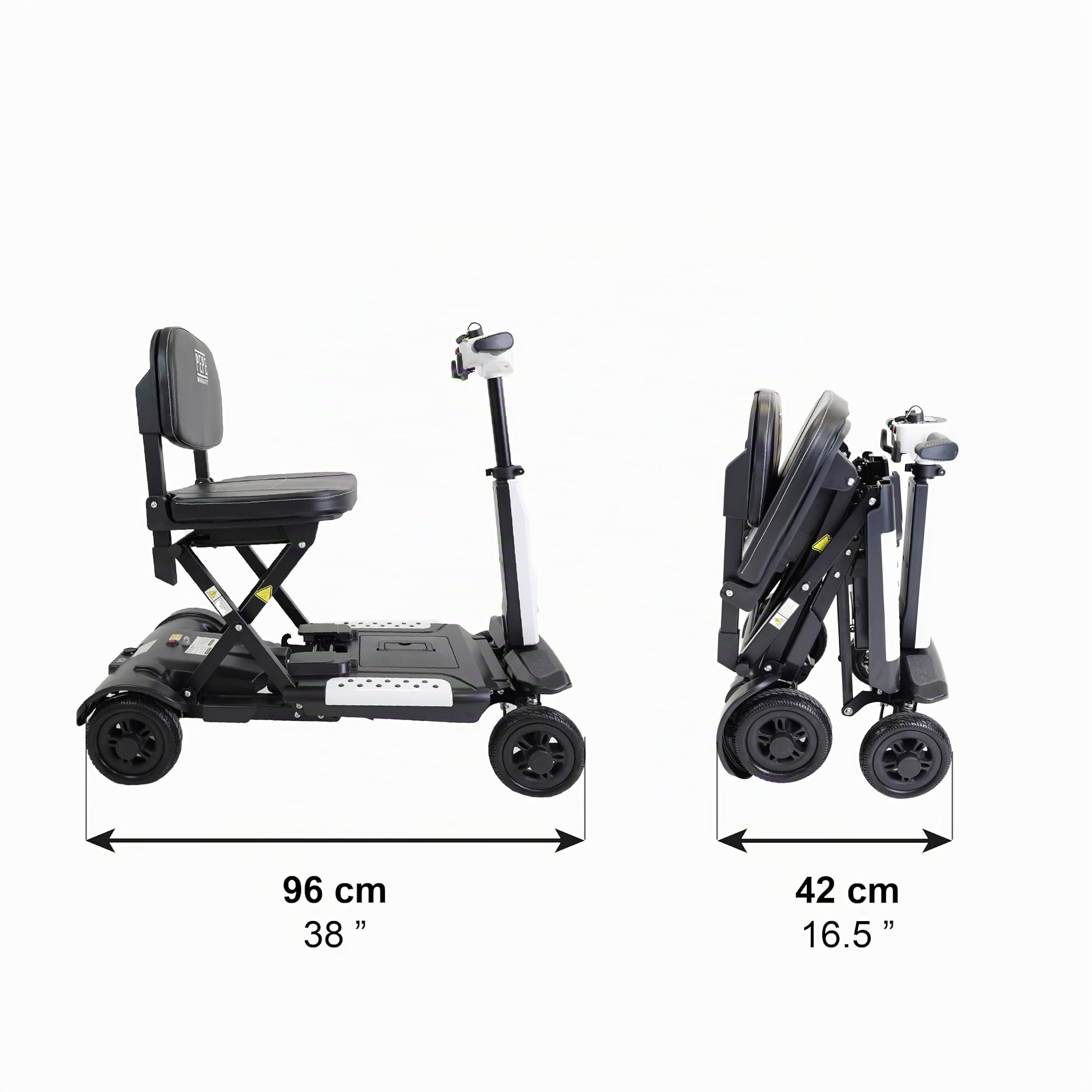 PEPE Mobility Scooter Eléctrico Plegable, Batería 10Ah, 4 Ruedas, Blanco | Autonomía de 10 a 15 km, Litio Extraíble de 24V con 2 Llaves, Manillar Regulable, Asiento Acolchado, Luz LED y Claxon