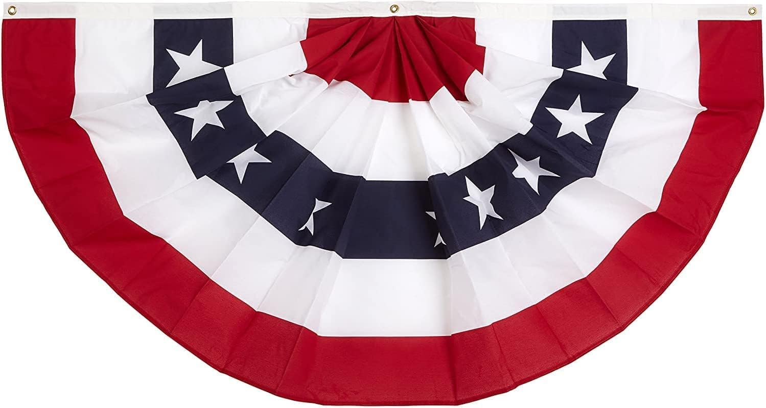 3x6 Ft 250th Anniversary Flag 4th of July Decorations Memorial Day American flags Bunting Flags outdoor- Half Fan Banner Pleated Patriotic flag USA Flags 3-Pack