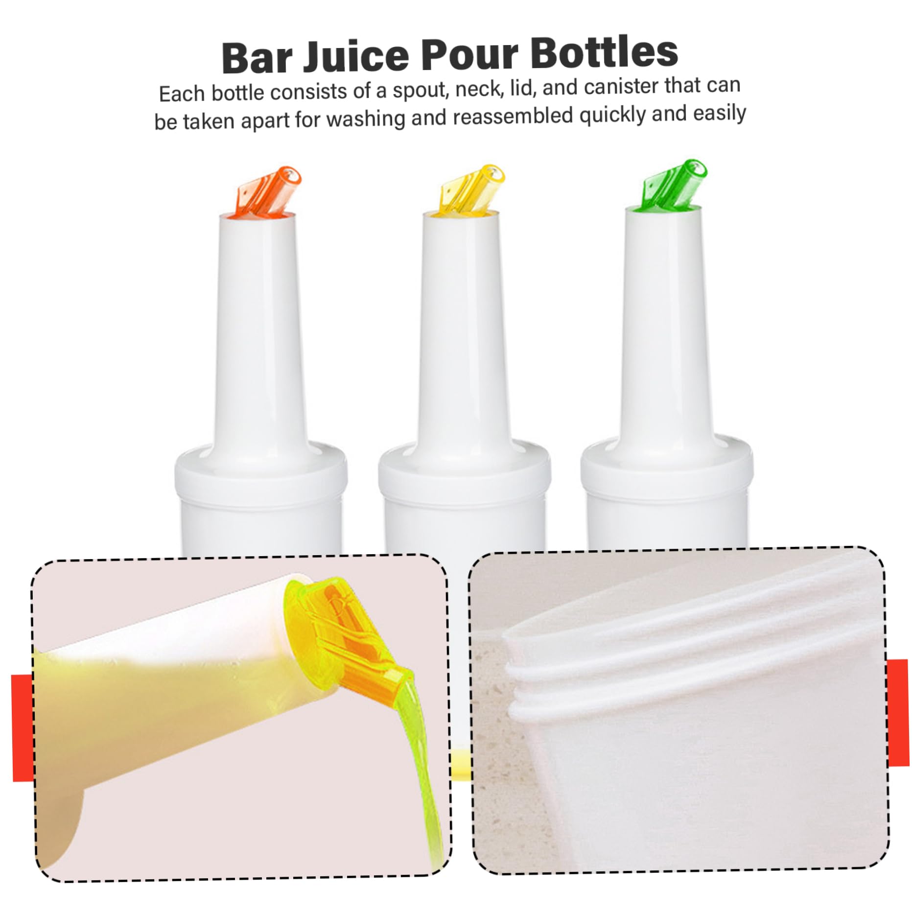 Bottiglie per versare succhi da bar da 3 pezzi, dispenser per liquori di capacità da 1 litro, bancone per insalate in plastica leggera e mixer per cocktail per baristi