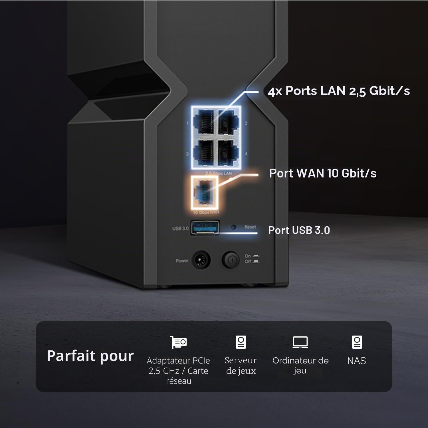 TP-Link Routeur tri-Bande BE9700 WiFi 7 Archer BE550 Pro 1 × 10 G + 4 × 2,5 G, USB 3.0 6 antennes internes Clients et serveurs VPN Bande 6 GHz, Easy-Mesh, HomeShield, MLO, IOT privé