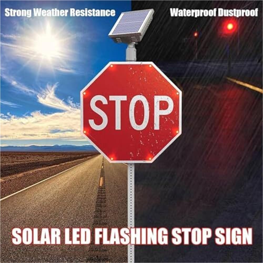 Solarny migający znak stop LED, odblaskowy, odporny na rdzę aluminiowy ośmiokątny znak drogowy dla bezpieczeństwa ulicznego