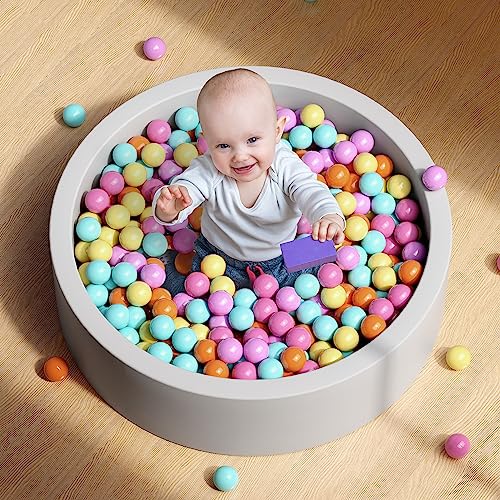 Image of Elftopia Baby Foam Ball Pits,Round Ball Pools for Toddlers,Kids Gift Ideal for Preschooler Indoor & Outdoor Game,(Balls NOT Included),Light Grey