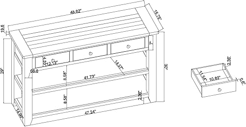 Miniatura 2 de Mesa consola de madera maciza con cajones de almacenamiento y estante inferior, mesa de entrada para almacenamiento, entrada, pasillo, vestíbulo,