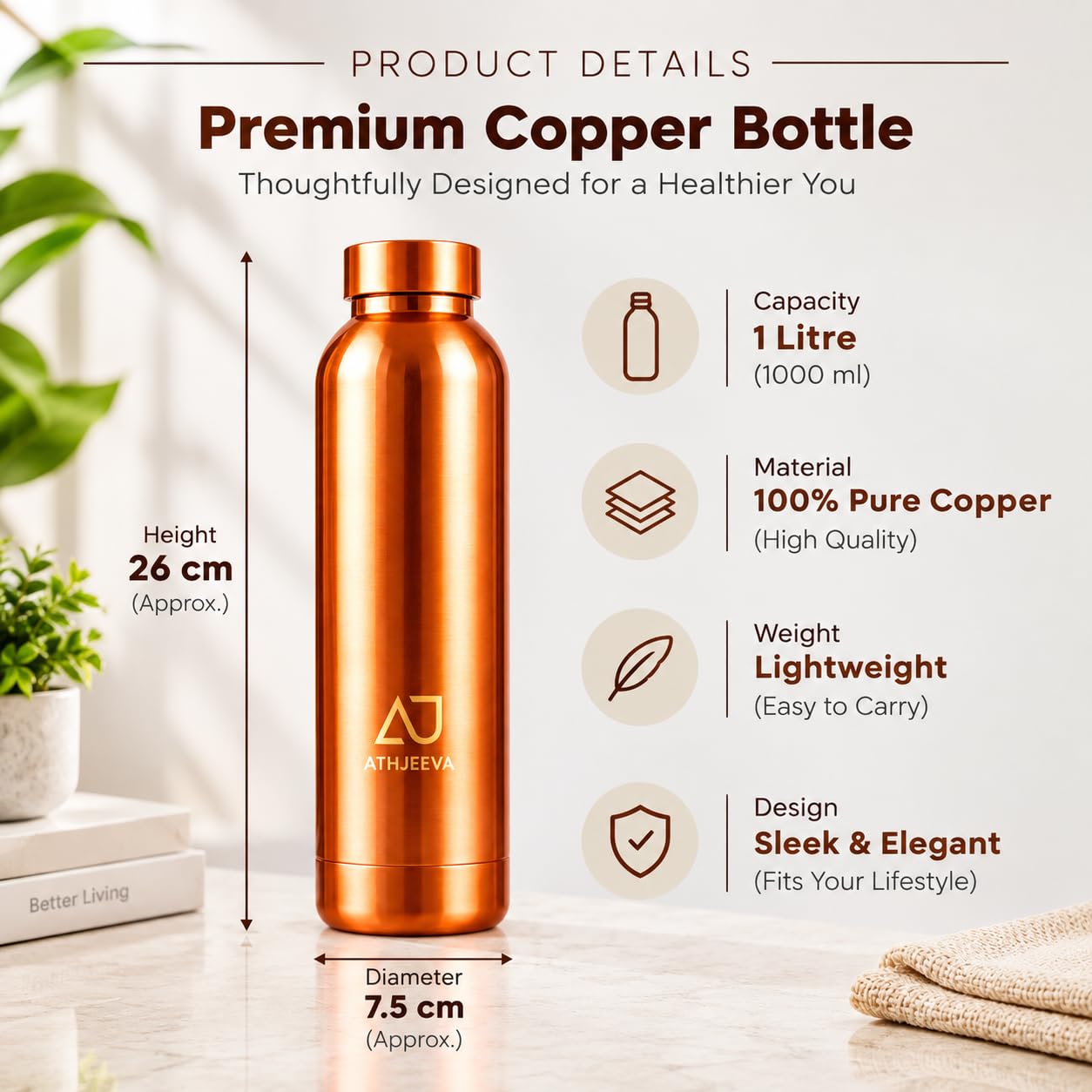 Pure Copper Water Bottle - Ayurvedic Health Benefits -4