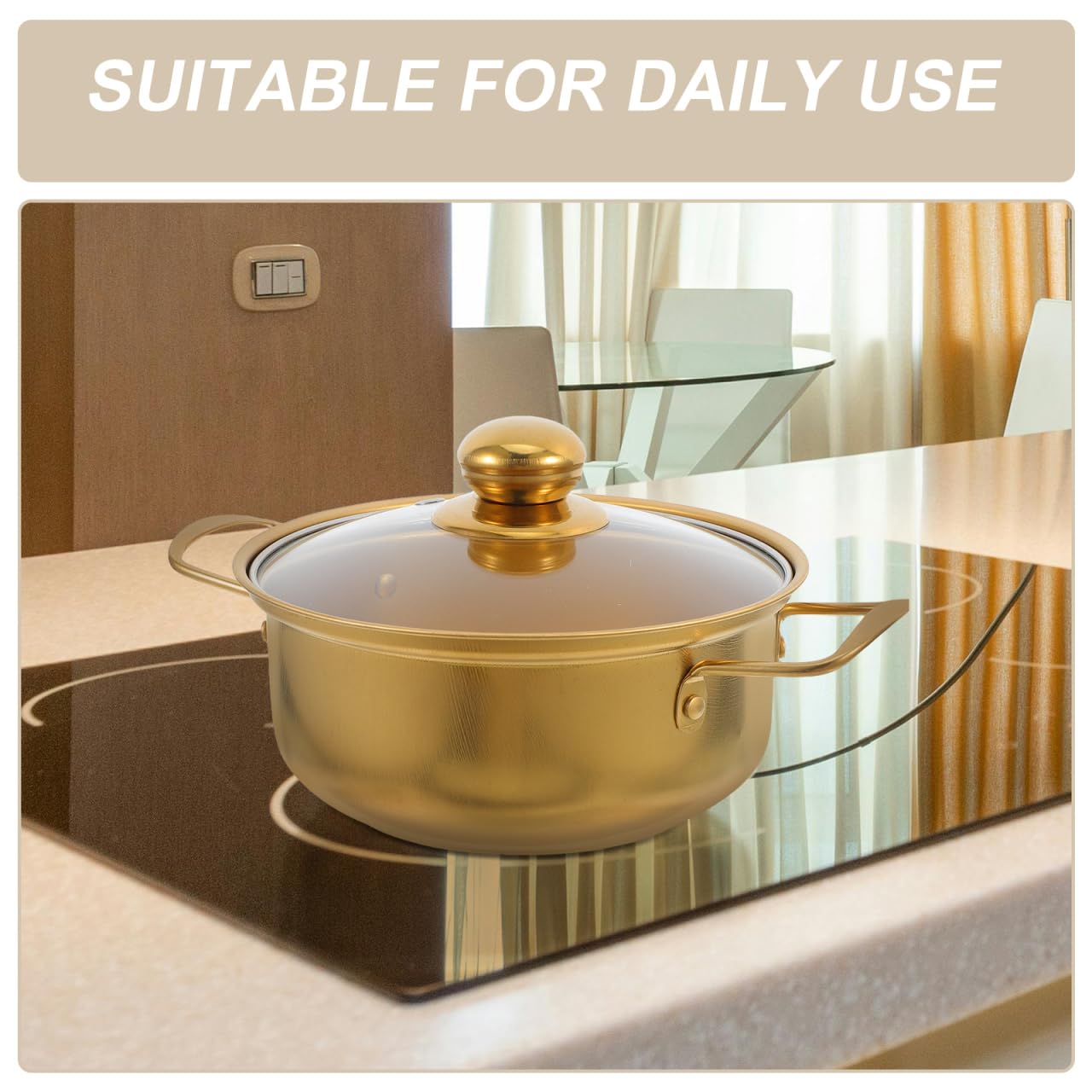 Luxshiny - Olla para sopa (acero inoxidable, con tapa de cristal, pequeña olla de doble asa, compatible con inducción rápida para fideos y sopas