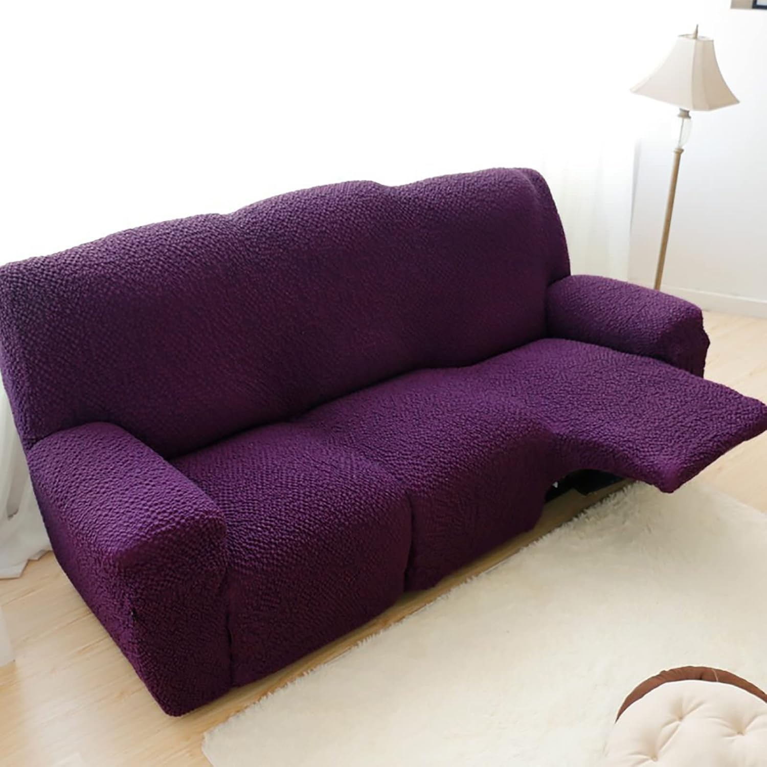 8 Pieces Stretch Recliner Couch Cover, Jacquard Recliner Chair Cover for Recliner Sofa, Washable 3 Seats Reclining Slipcovers Furniture Protector(Pink)