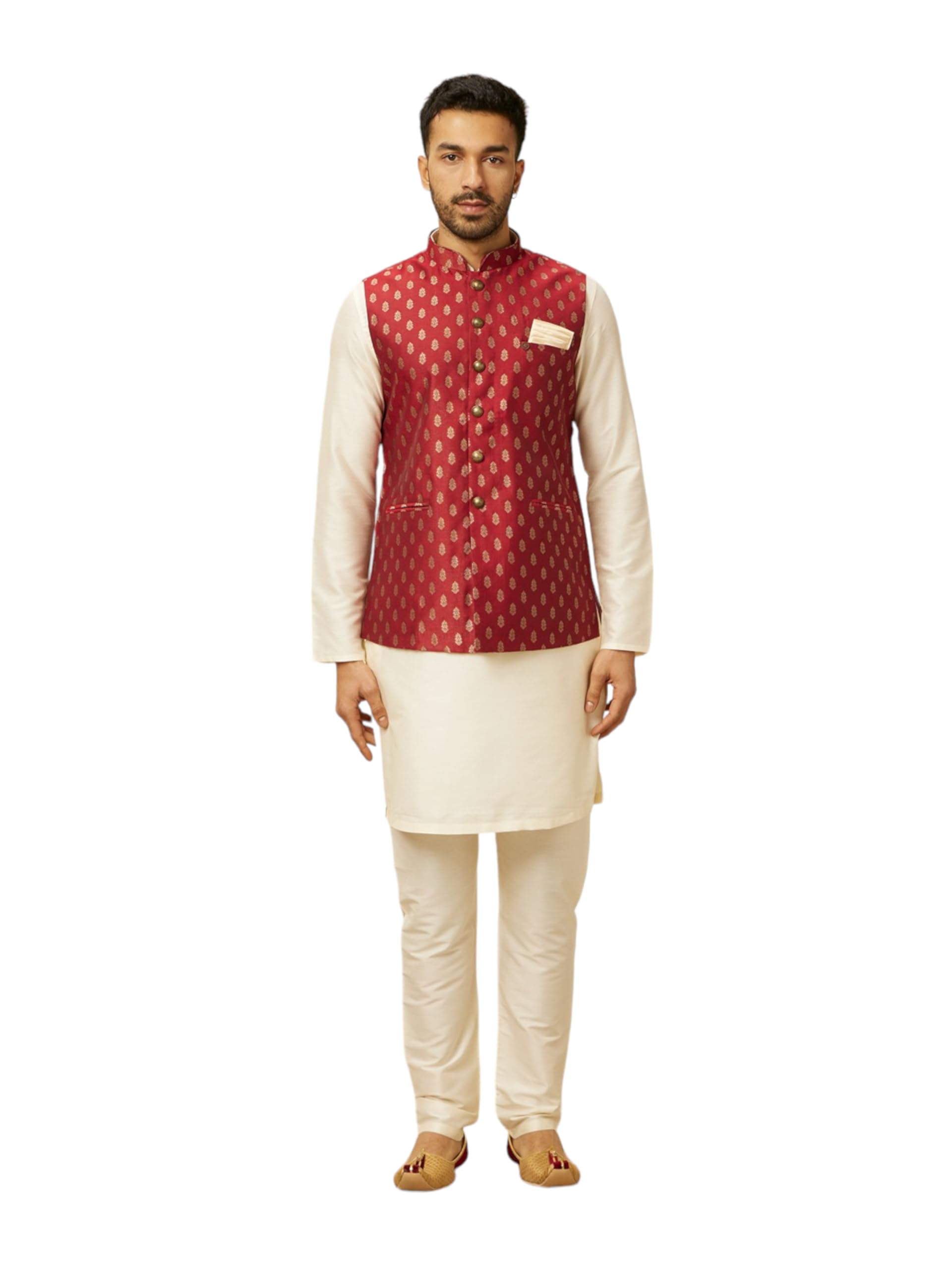 manyavar Men's Foil Print Nehru Jacket (Jacket Only)-picture-25