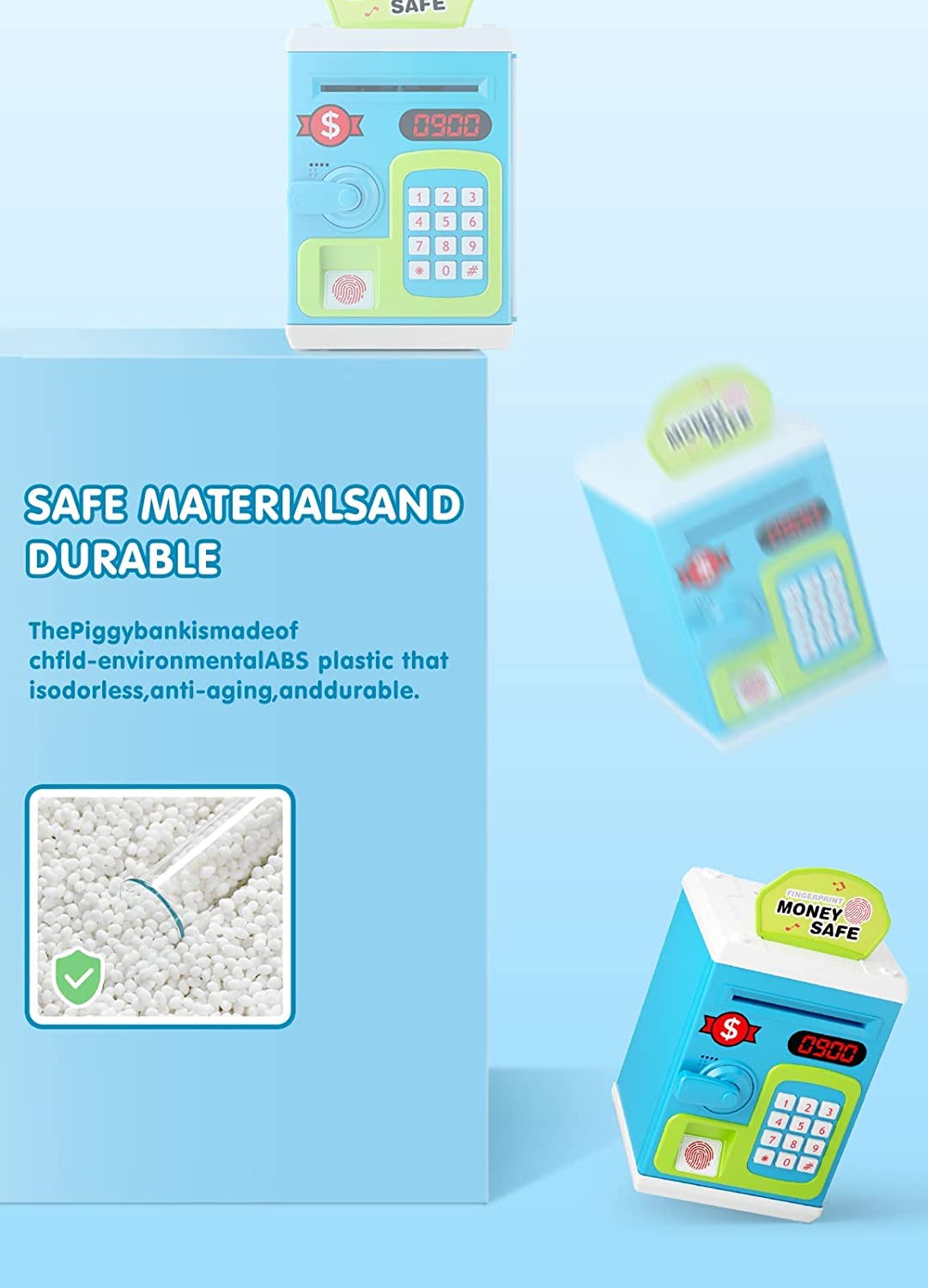 Shivaaro Secure Money Safe for Kids with Finger Print Sensor - Electronic Piggy Savings Bank with Multi-Color LED Lights 3