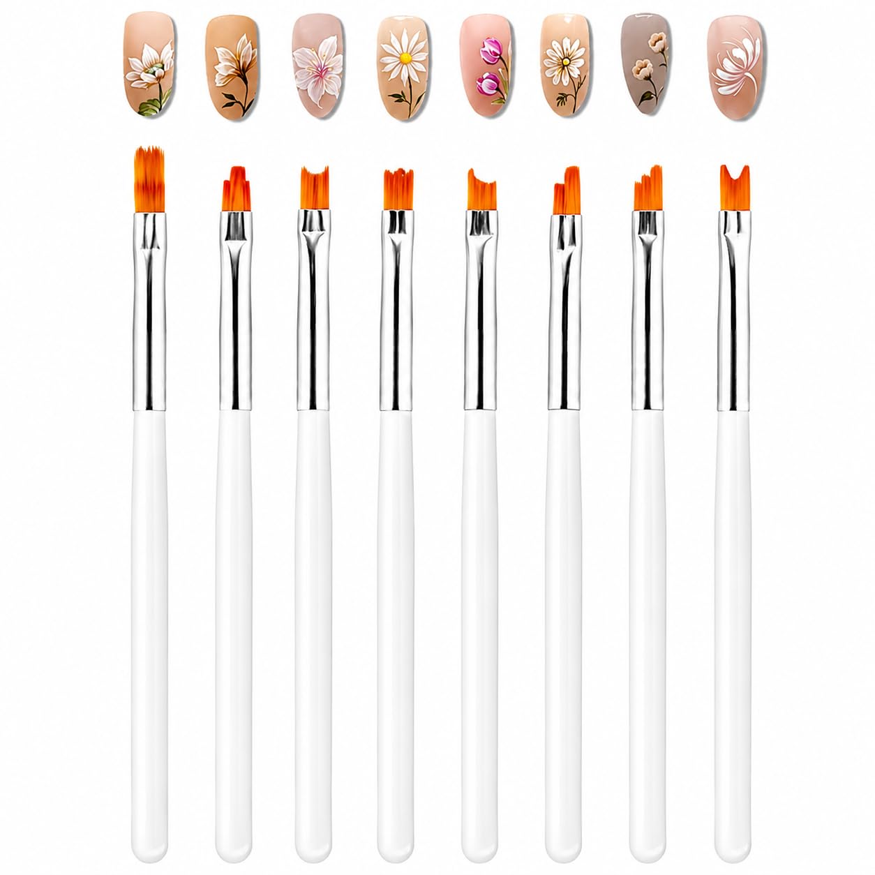 8PCS Nail Art Brushes Set, Flat and Angled Painting Brushes for Acrylic Nail Art Design, Gel Polish Application, Petal and Flower Pattern Drawing Tools for Beginners and Professionals (MULTICOLOR)-image-47