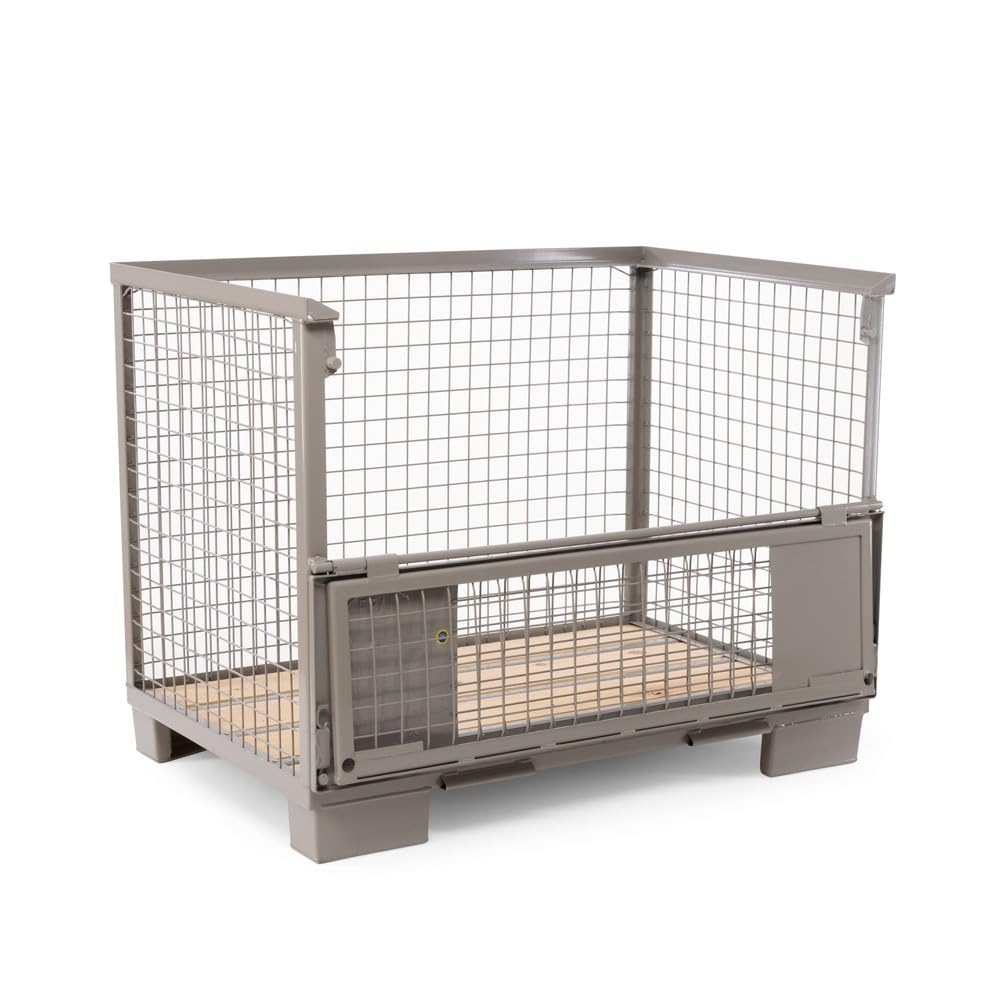 HEMMDAL Euro-Gitterbox mit 2 Doppelvorderwandklappe | 1.500 kg Tragkraft | HxBxT 97 x 124 x 83,5 cm | Grau | 5 x 5 cm Maschenweite | aus Stahl | stapelbar | tauschfähig | Gitterbehälter