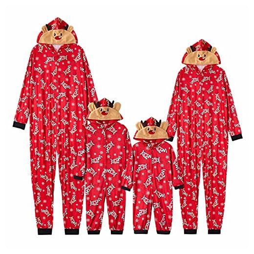 IFFEI Family Matchande pyjamas, jul, festival, onesie, onepiece xmas, hjort, jumpsuit, sovkläder, loungewear för pappa mamma och mig, pyjamas, lounge wear, Röd-barn, 2 År