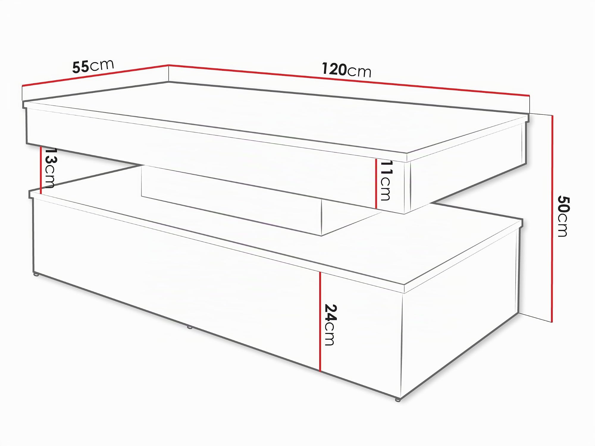 Mirjan24 Couchtisch Serkuzo 120 mit Blauer LED (Weiß Hochglanz) | Moderner Sofatisch mit Ablagefach und Antirutschfüßen, B/H/T: 120/50/55 cm