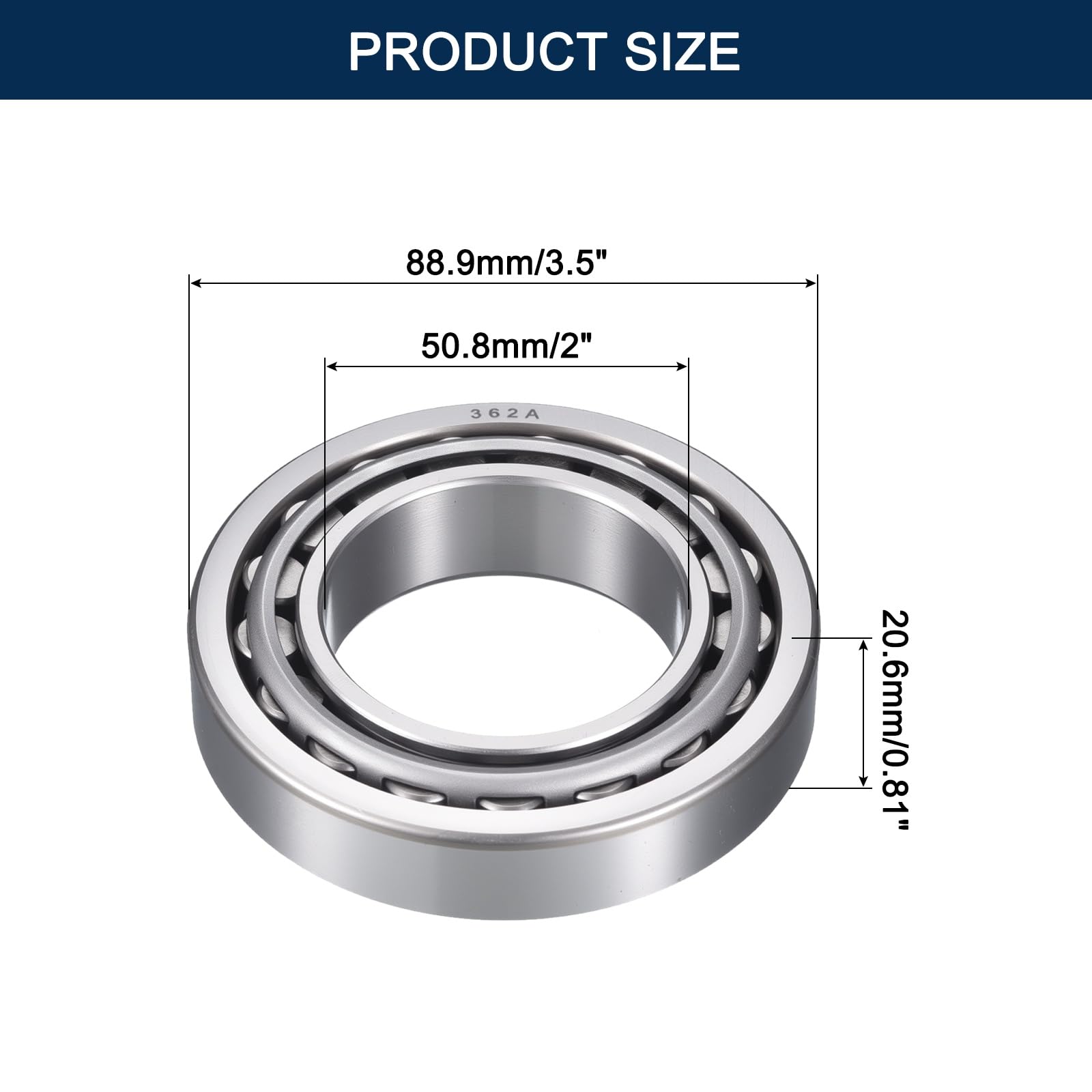 HIPicco Lot de 2 cônes de roulement à rouleaux coniques 368A/362A, alésage de 5,1 cm, diamètre extérieur de 8,9 cm, largeur de coupe de 2,1 cm, ensemble de roulements coniques en acier chromé, ABEC-3