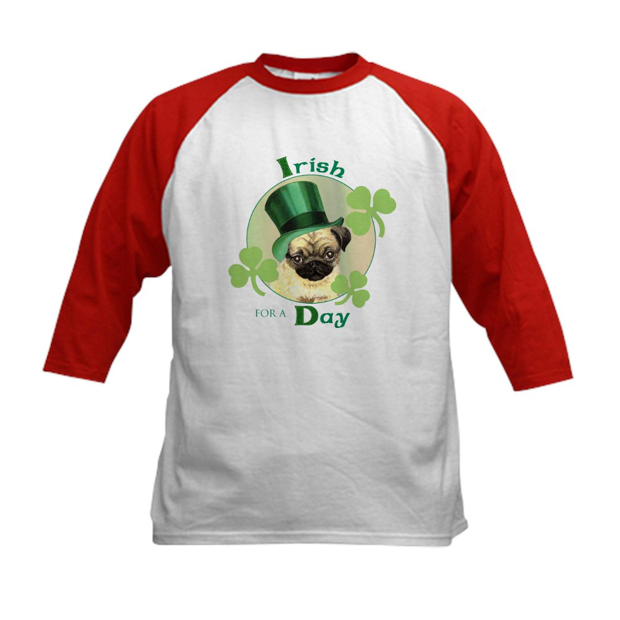 CafePress St. Patrick Pug Kids Baseball Jersey Kids Cotton Baseball Jersey, 3/4 Raglan Sleeve Shirt Red/White