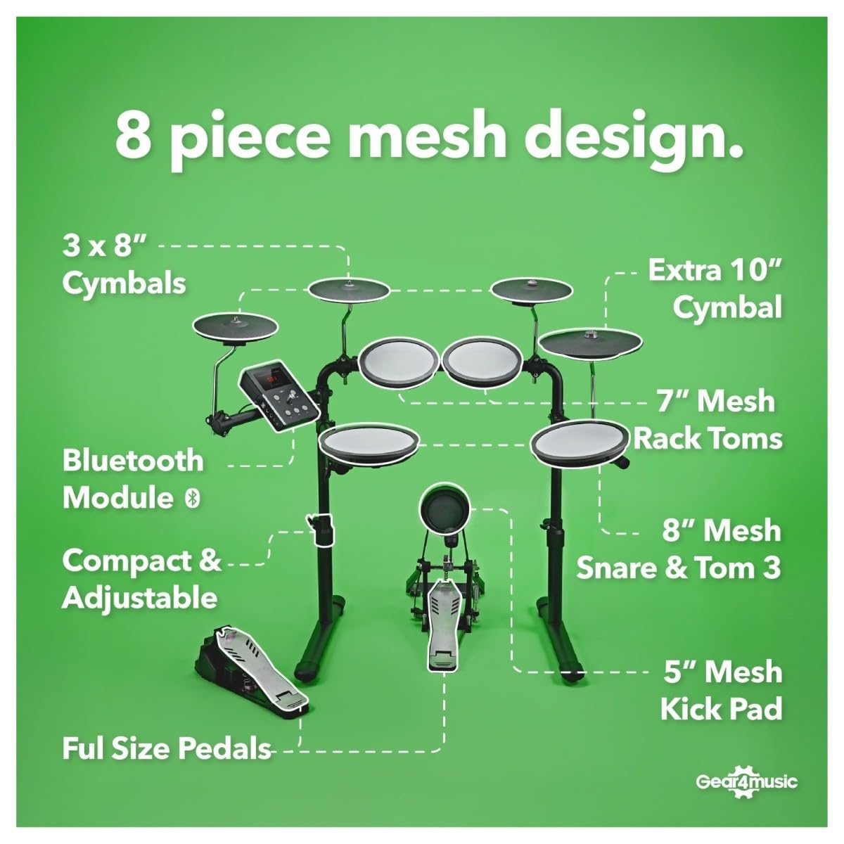 VISIONDRUM-PRO Batteria elettrica con cuffie - Mesh Pads Batteria elettronica per bambini e adulti