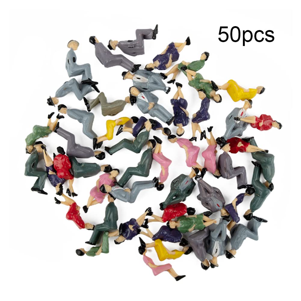 ZYWUOY 50 Pcs Personaggi, Figure Sedute in Plastica 1:32, Miniature Umane Dipinte Miste, Piccole Scene Architettoniche