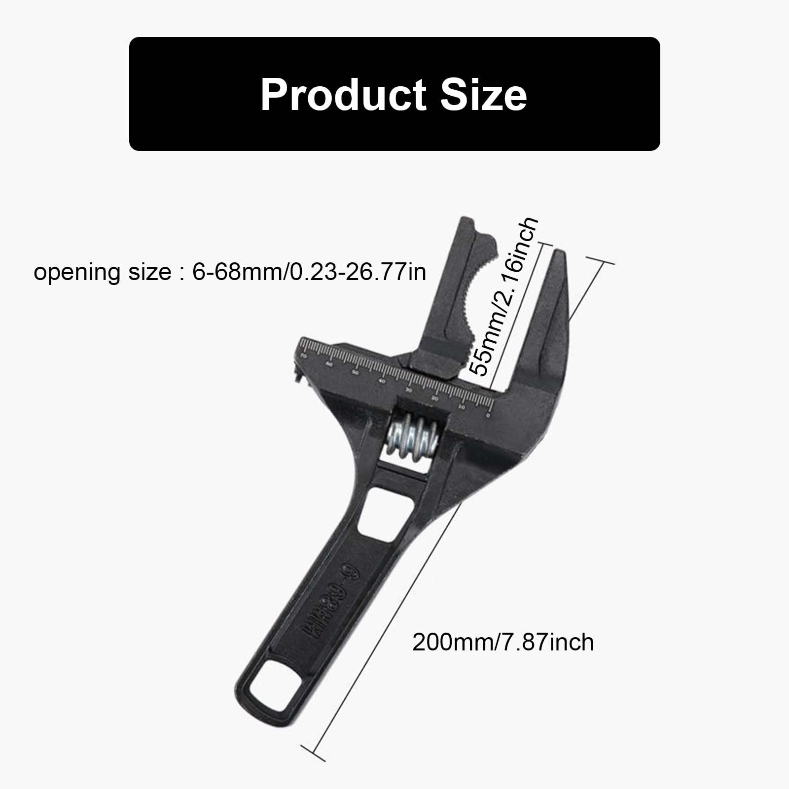 ShiningUU Wide Jaw Adjustable Spanner Alloy Home-use 6-68mm Opening Adjustable Handy Wrench, Black - Image 2