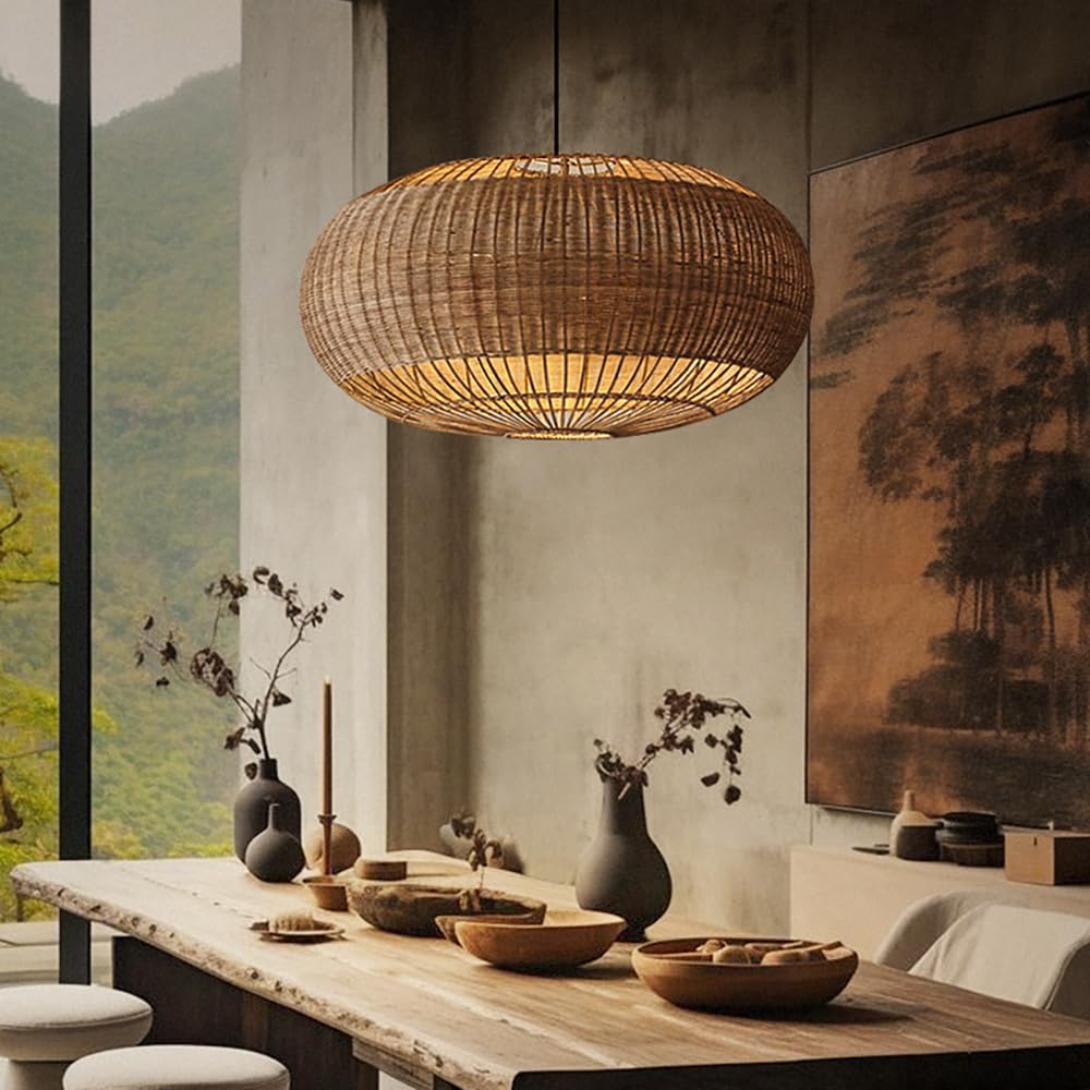 Amazon.com: Rattan Handwoven Pendant Lights Adjustable Bamboo Wicker ...