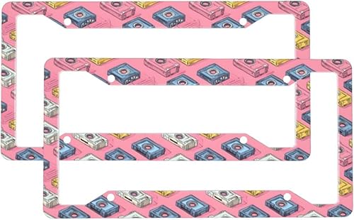 2 marcos de matrícula de automóvil para mujeres y hombres, cubierta de aluminio sólido con cinta vintage para placa de matrícula para accesorios de