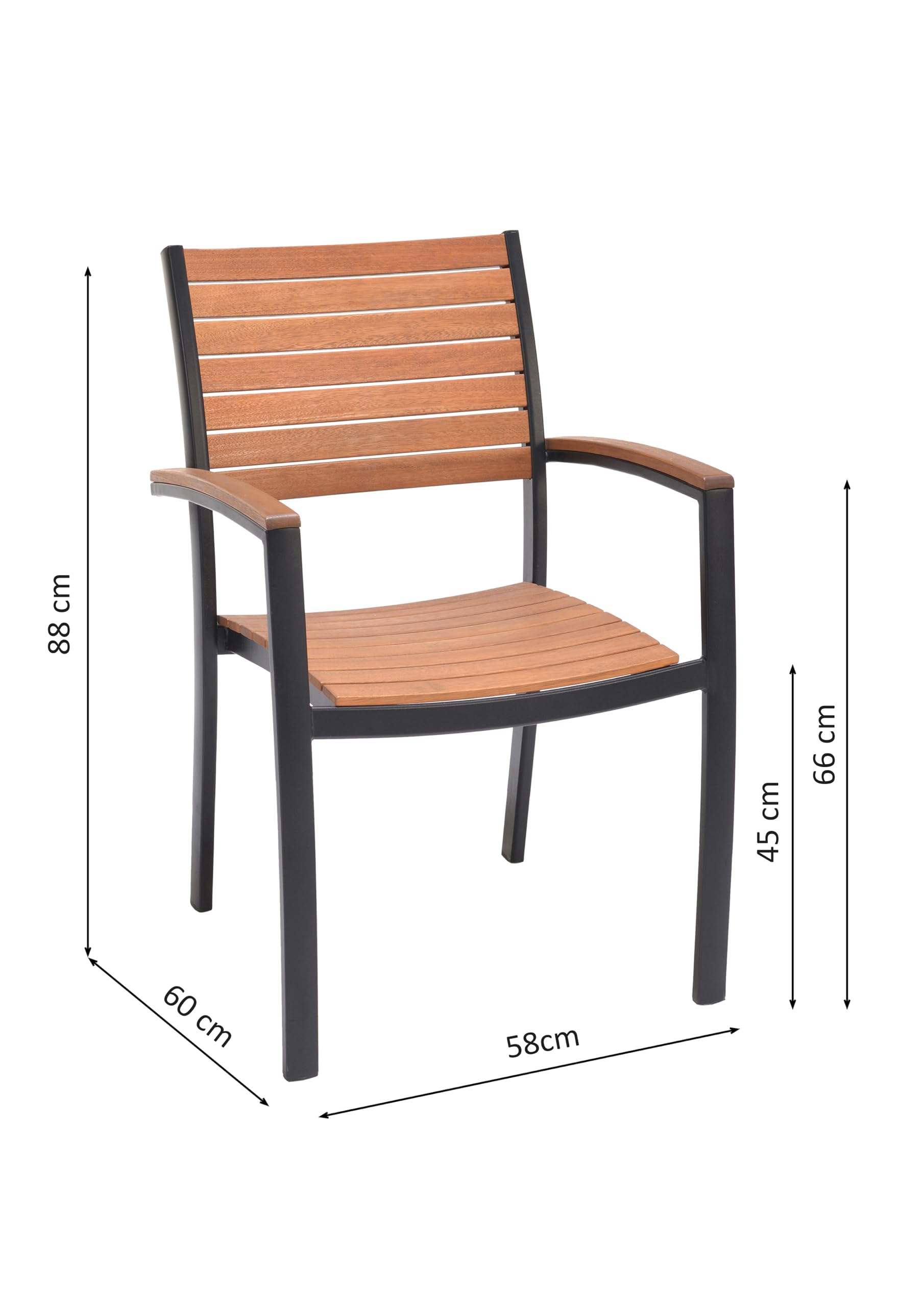 METRO Professional Silla de Jardín con Reposabrazos Lynx, Aluminio/Madera de Eucalipto, para Exterior, Madera/Negro (con Reposabrazos, Madera/Negro)