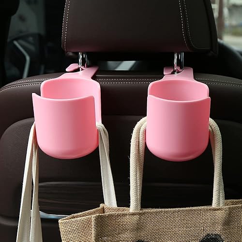 Miniatura 9 de Car Seat Headrest Hook Hanger Storage Organizer Universal with Cup Holder for Handbag fit Universal Vehicle Car (Beige)