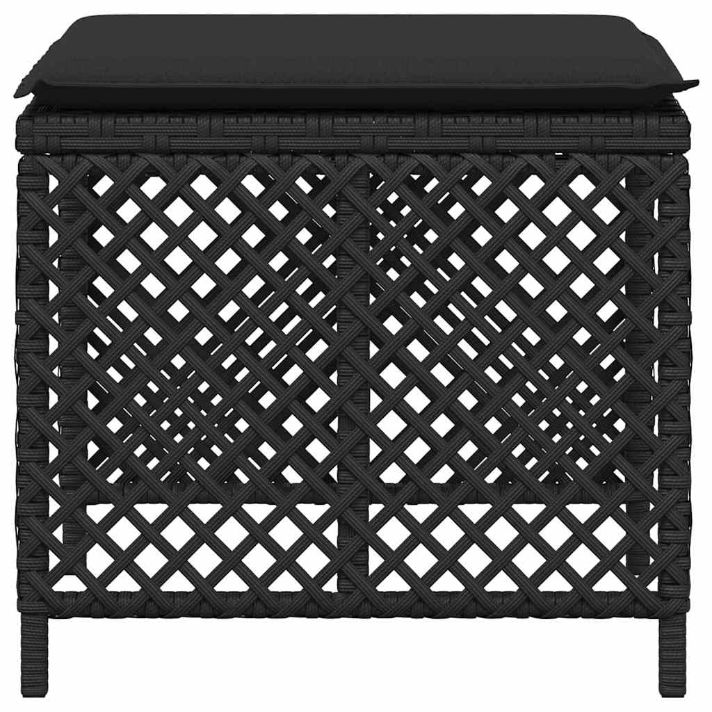 Fengshui Taboret ogrodowy z poduszką, zestaw 4 szt., kolor czarny, 41 x 41 x 36 cm, polirattanowy