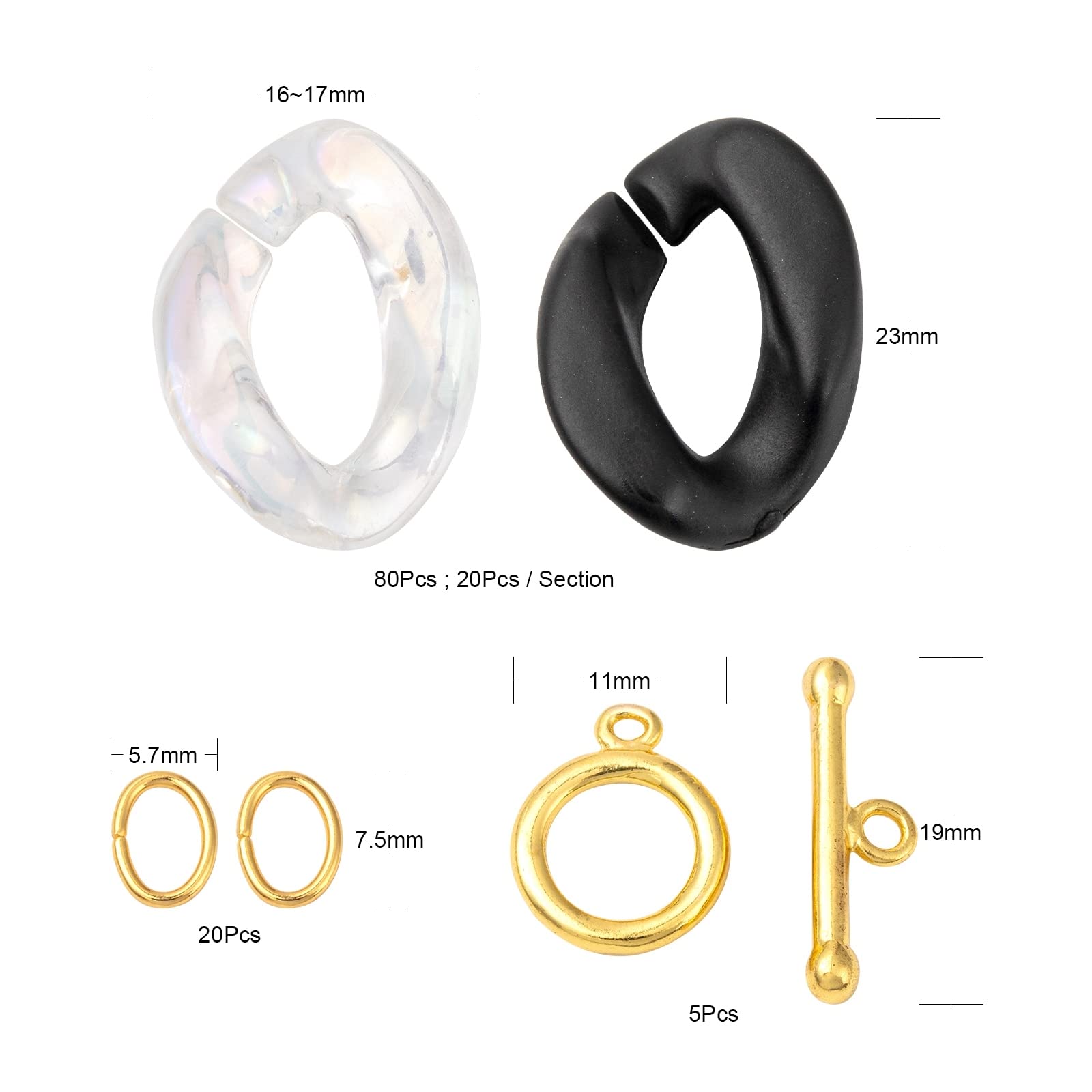 Anelli di collegamento acrilico 800pcs Oval Acrilic Colleging