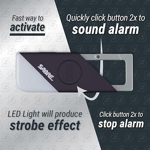 Miniatura 9 de SABRE Alarma personal 2 en 1 con luz LED y botón SOS, sirena de 130 dB escuchada desde 1,800 pies (1,640.4 ft), clip de mosquetón para fácil