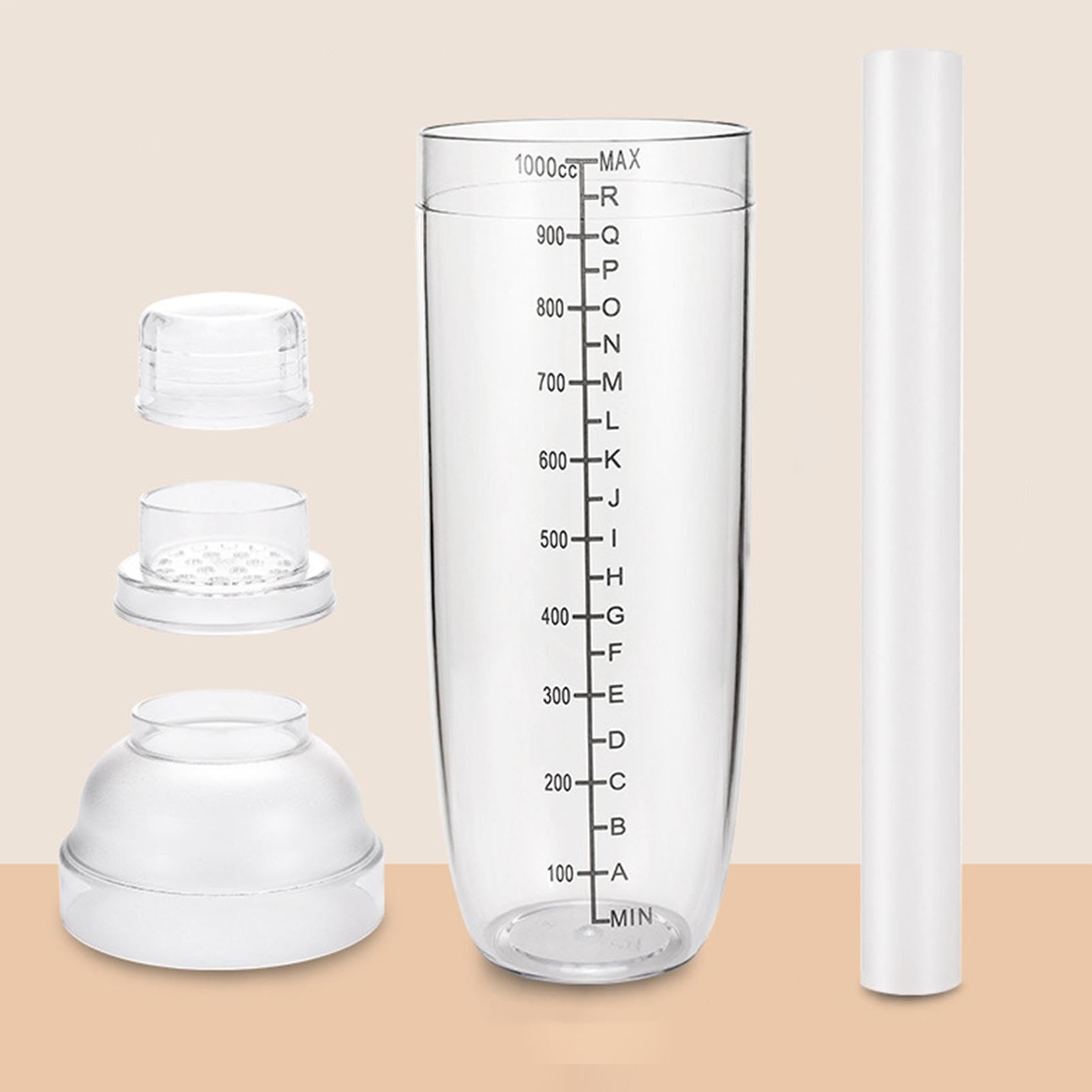 Ensemble shaker à cocktail de 1000 ml, passoire à cocktail avec marteau à citron, flacon shaker transparent avec graduation et passoire, kit shaker pour barman pour outils de cuisine de bar