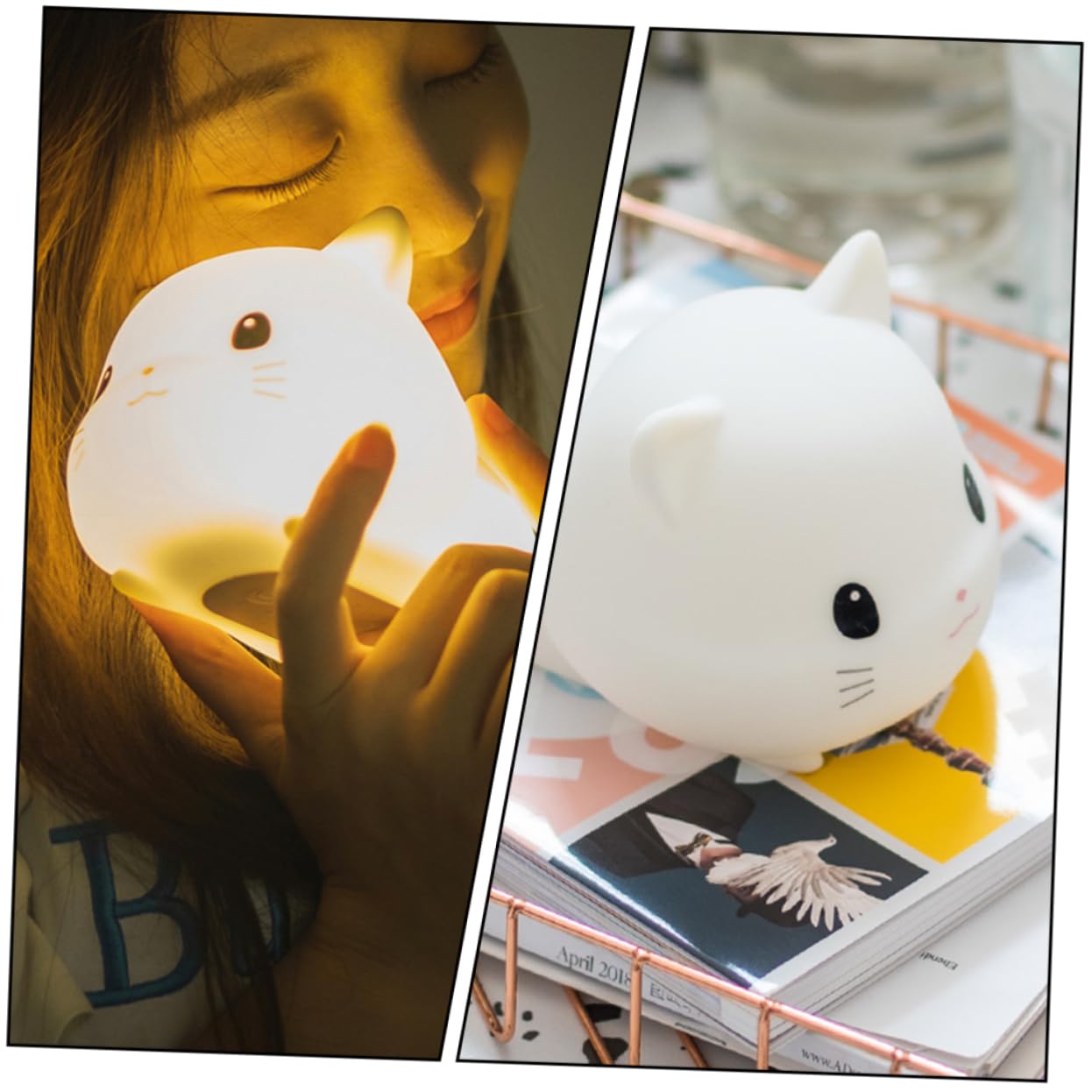 OSALADI Lampada da Notte Gatto in Silicone Usb, Luce per Camera Bianca