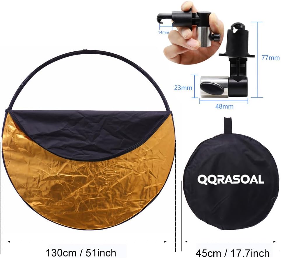 Light Reflectors for Photography 51inch/130cm 5 in 1 Large Photography Reflector Collapsible Multi Disc with Clip for Studio Photography Lighting Reflector and Outdoor Lighting