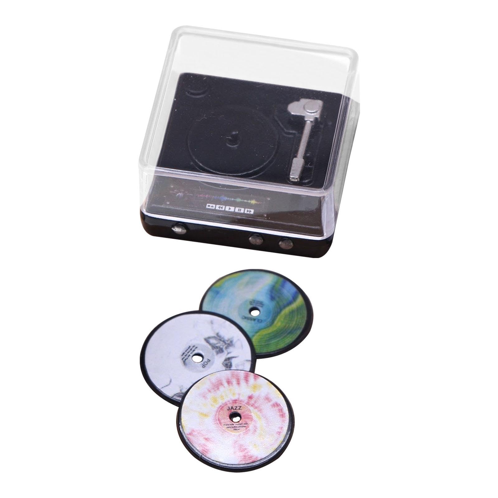 F Fityle Mini Player Miniature Record Player for 1/6 1/12 Dollhouse Vintage Design Life Scene Ornament Furniture Model Pretend Toy