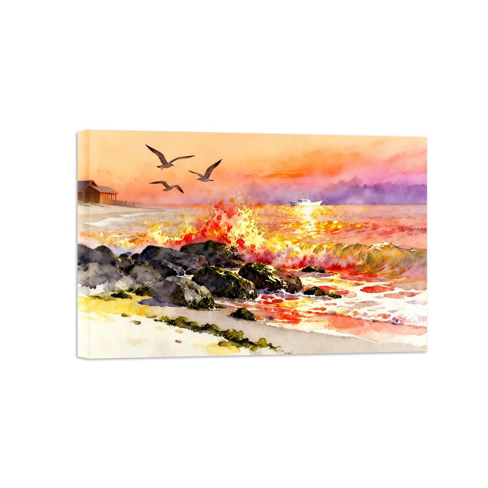 OZPWBVY Beach Birds Landscape Canvas Prints Ready to Hang 70x105cm Wrapped Canvas