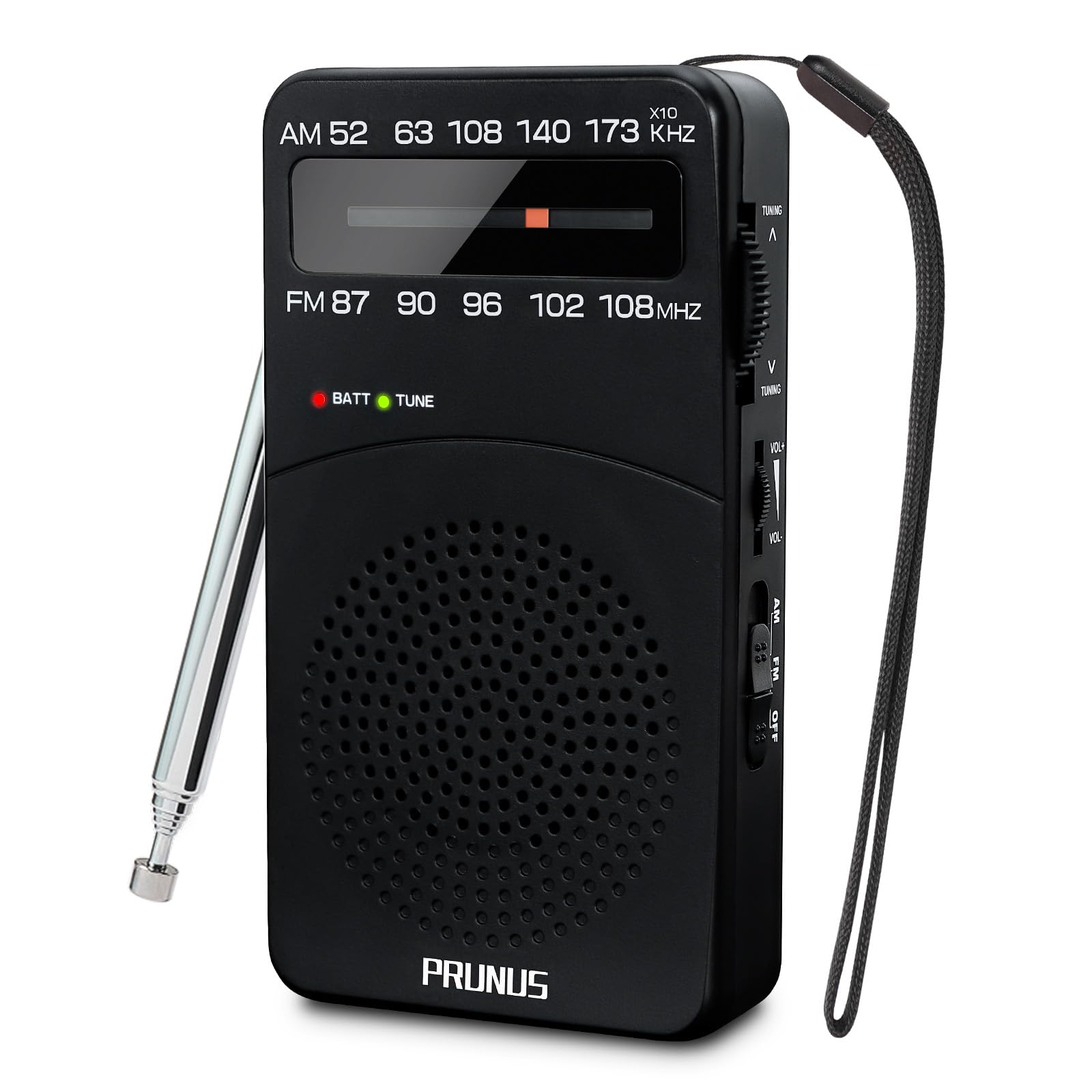 PRUNUS J-166 Portable Radio AM FM, Battery Operated with Tuning Light, Back Clip, Excellent Reception, AM FM Portable, Transistor(Black)