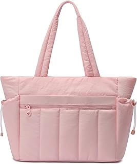 FFOGH Tote Bag for Women, Lightweight Puffer Tote Bag with Compartments, Quilted Shoulder Bag Handbag with Zipper for Work