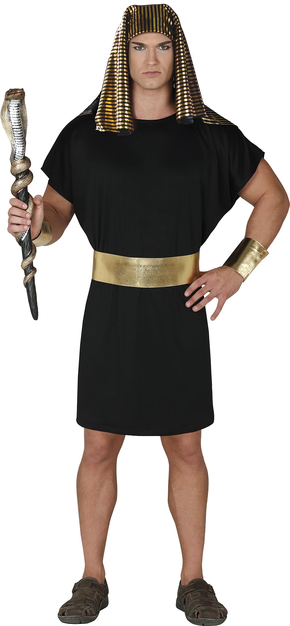 FIESTAS GUIRCA Pharaoh King of Egypt Mens Fancy Dress Costume - Black and Gold Egyptian Roman Toga Fancy Dress Men Size M 38-40