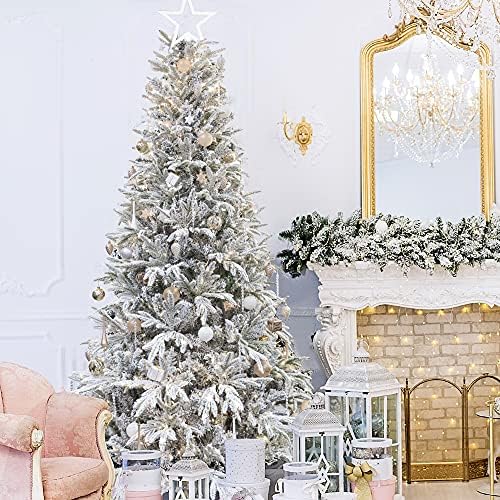 ITART Christmas Tree Decorations Set Rose Champagne White Shatterproof Xmas Baubles Including Tree Topper Baubles Snowflakes Stars Pine Cones Beaded Garlands