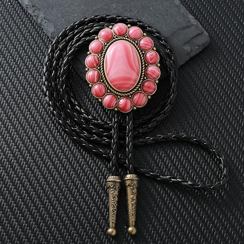 Image of GelConnie Bolo Tie for Men Women Western Cowboy Turquoise Leather Necktie | Natural Stone Bolo Tie Necklace for Women Rodeo Cowboy Leather Necktie Native American Western Cowgirl Ties Adjustable Cord