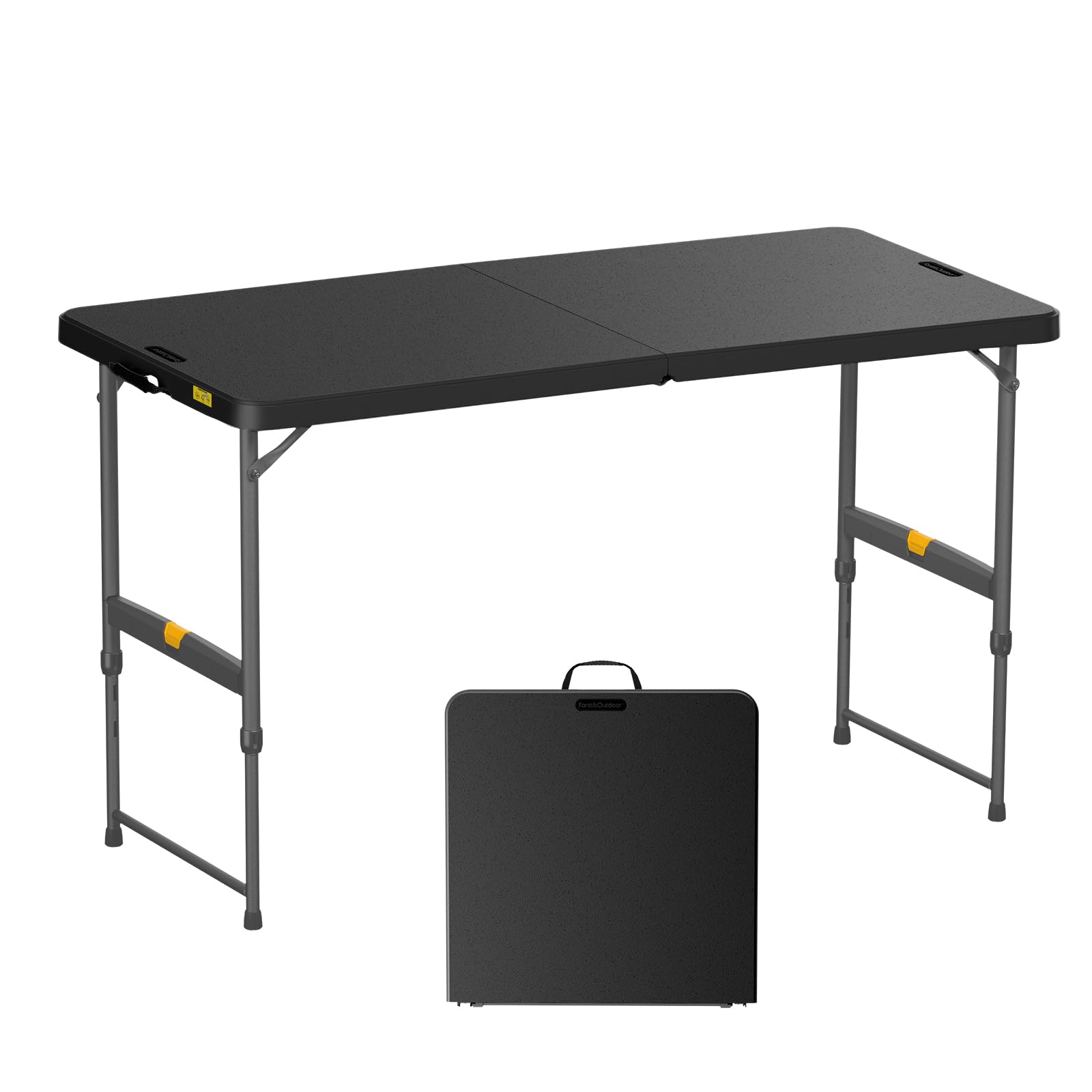 FanttikOutdoor 4ft Portable Folding Table One-Handed Height Adjustment 4 Heights Gravity Lock Carry Handle Indoor Outdoor Heavy Duty