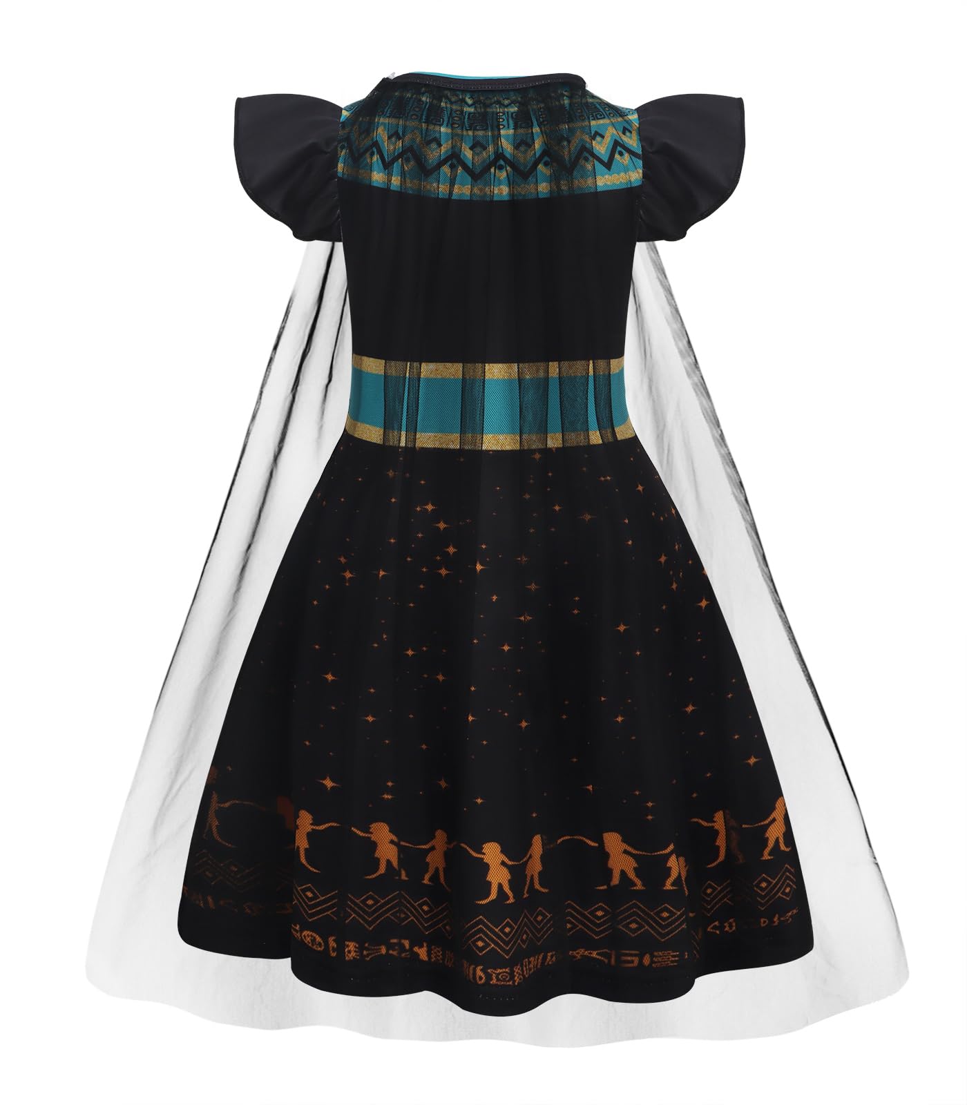 Jurebecia Kids Egyptian Dress Up Costume for Girls Ruffle Sleeve Dresses Egyptian Queen Costumes with Accessories Black 3-4 Years - Image 2