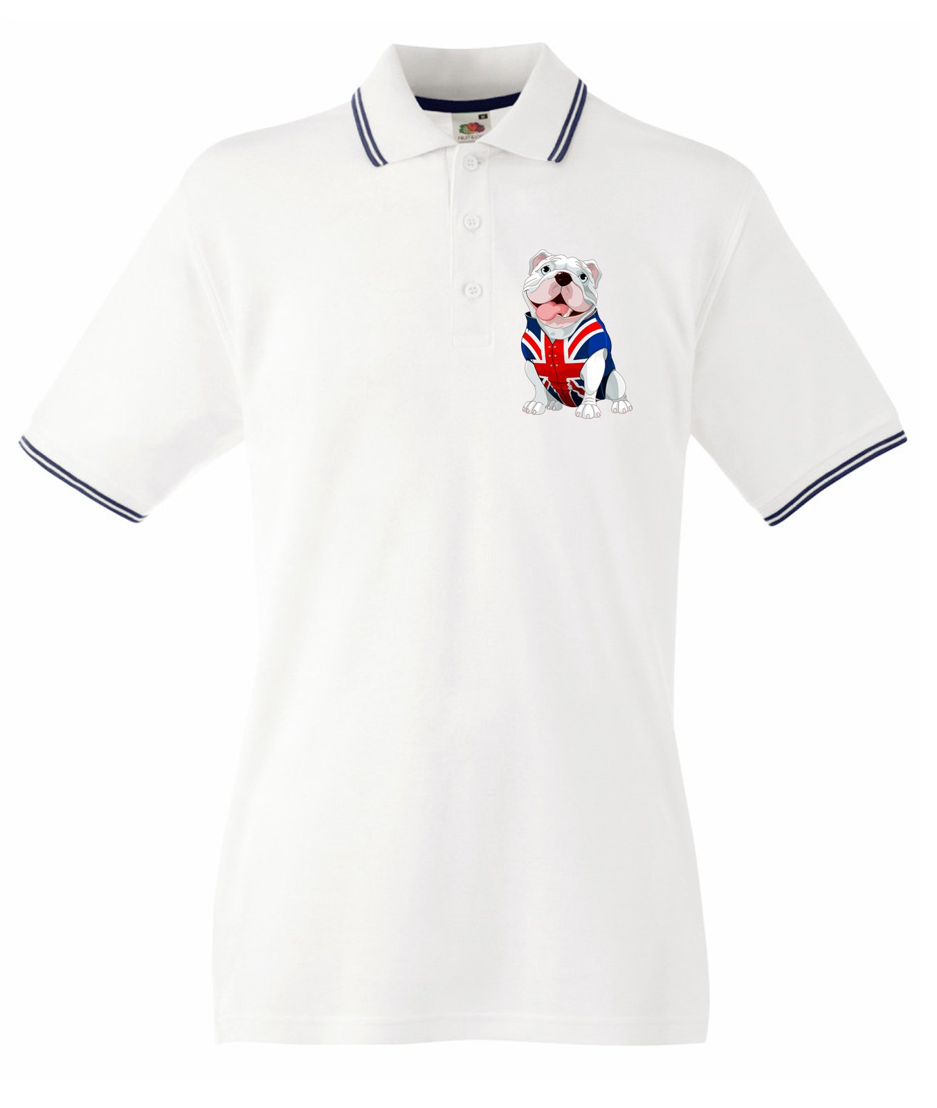 British Bulldog Union Jack Waistcoat Tipped Polo T-Shirt (XL, White)