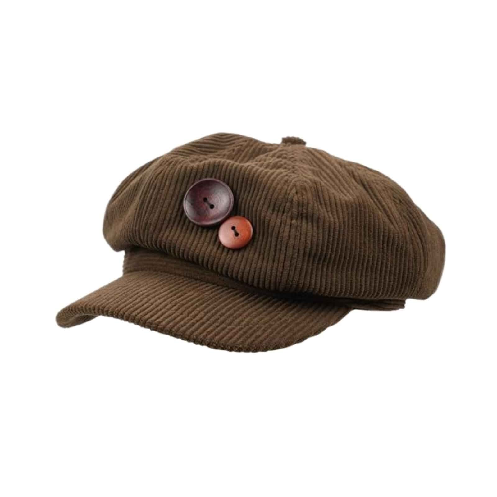 TYATVS Womens Button Baker Boy Hats Y2k Vintage Corduroy Newsboy Hat Whimsy Twee Shoujo 2000s Fall Fashion