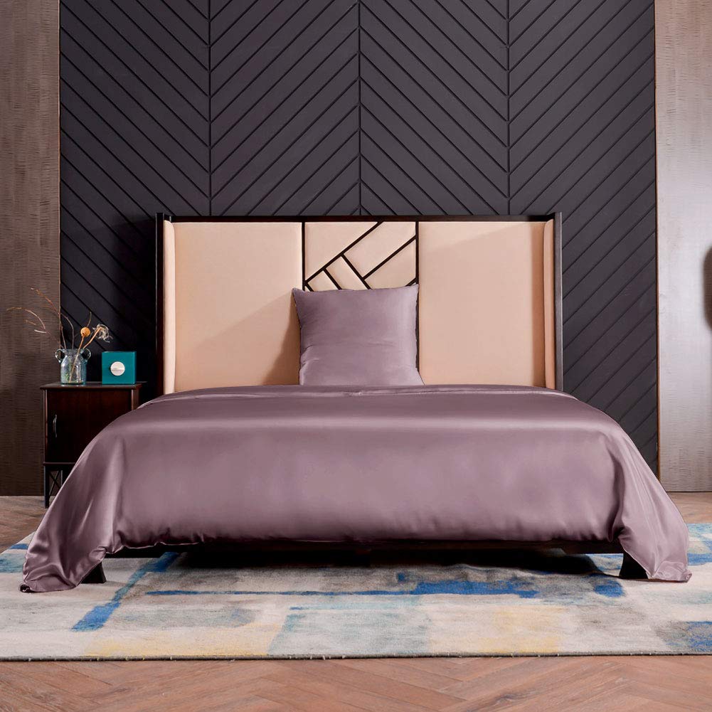 THXSILK Seidenbettwäsche Set 2 teilig, Bettbezug 135 x 200 cm und 80 x 80 cm Kissenbezug, Hypoallergen 19 Momme Maulbeerseide Bettwäsche, Ultra Weich und Glatt, Lila
