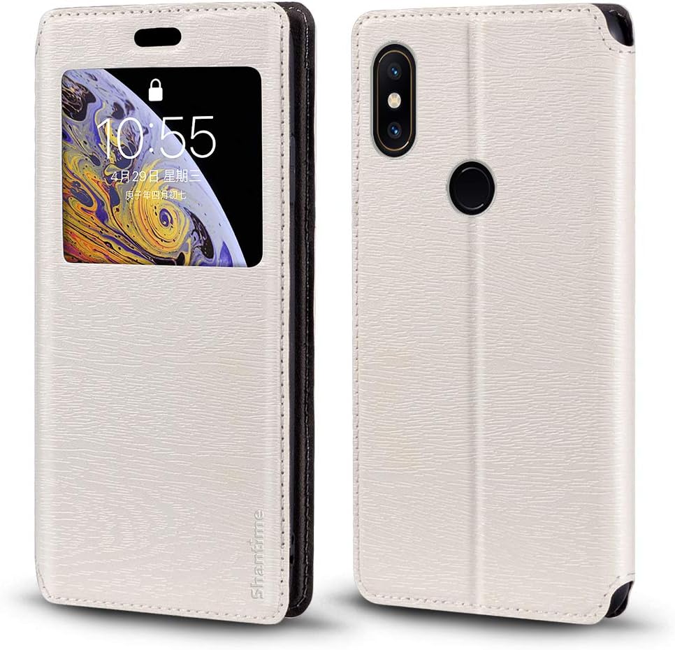 Xiaomi Mi Mix 2S Caso, Madera Grain Cuero Funda con Tarjetero y Ventana, Tapa Magnética Flip Cover para Xiaomi Mi Mix 2S (Blanco)