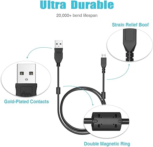 Miniatura 4 de 6amLifestyle Cable de carga para controlador PS4 de 10 pies carga y reproducción micro USB extra largo para Playstaion 4 Xbox One controladores