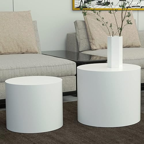 Miniatura 5 de kevinplus Juego de 2 mesas auxiliares pequeñas de anidación para sala de estar mesa auxiliar redonda moderna para espacios pequeños dormitorio
