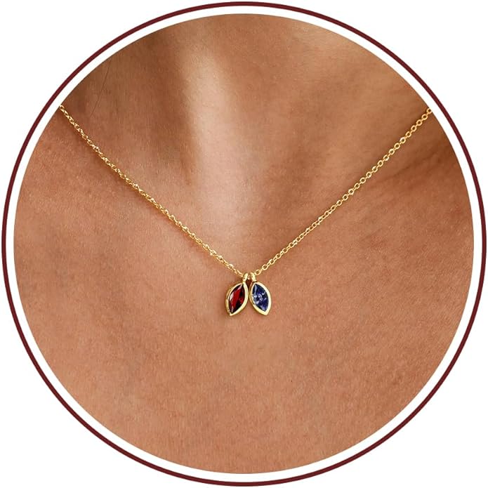 Birthstone Necklace for Women Dainty Gold Necklace with 2 Birthstone Christmas Stocking Stuffers Teen Girl Gifts Trendy Stuff Birthday Gift Moms 2025 Graduation Gift Adjustable Anniversary Jewelry for Daughter Girlfriend Friend